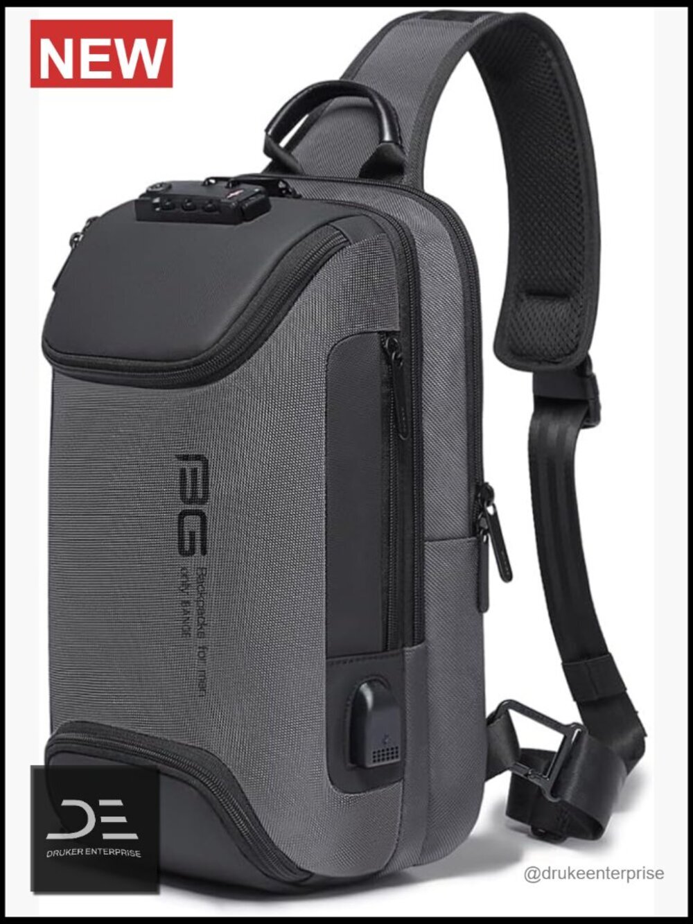 Anti Theft Sling Bag with USB Charging Port, Waterproof Crossbody Chest Pack